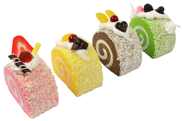 Coloured Swiss Roll Cake Slices Pk4 - Cakes Desserts