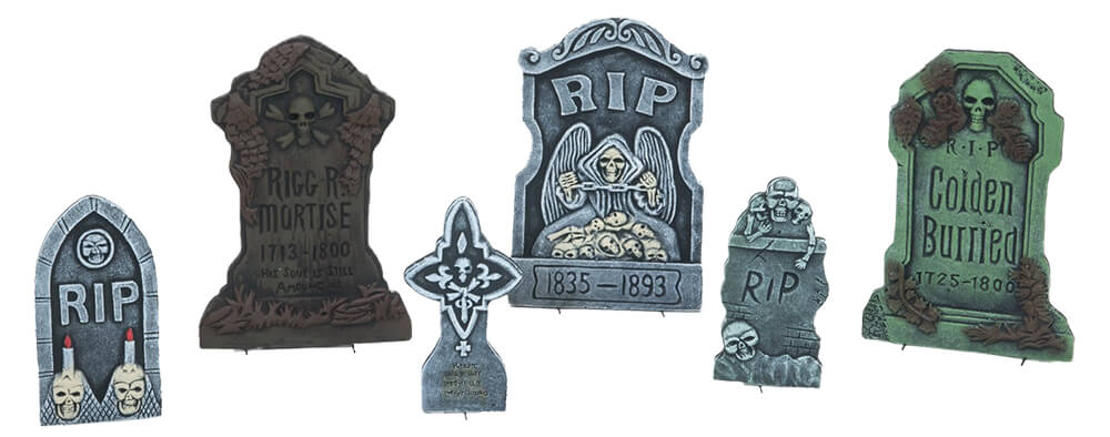 Set of 6 Halloween Tombstones - Coffins Gravestones